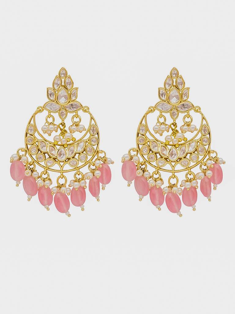 22 Kt Gold Plated Charming Pink Polki Dangler : WFEE355