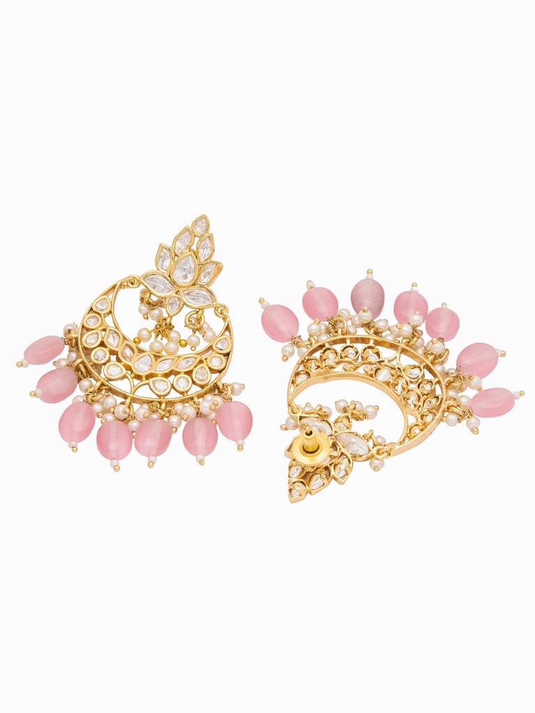 22 Kt Gold Plated Charming Pink Polki Dangler : WFEE355