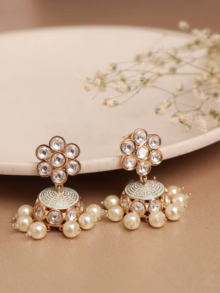 22 Kt Gold Plated Classic Jumka With Pear Hanging : WFEE361