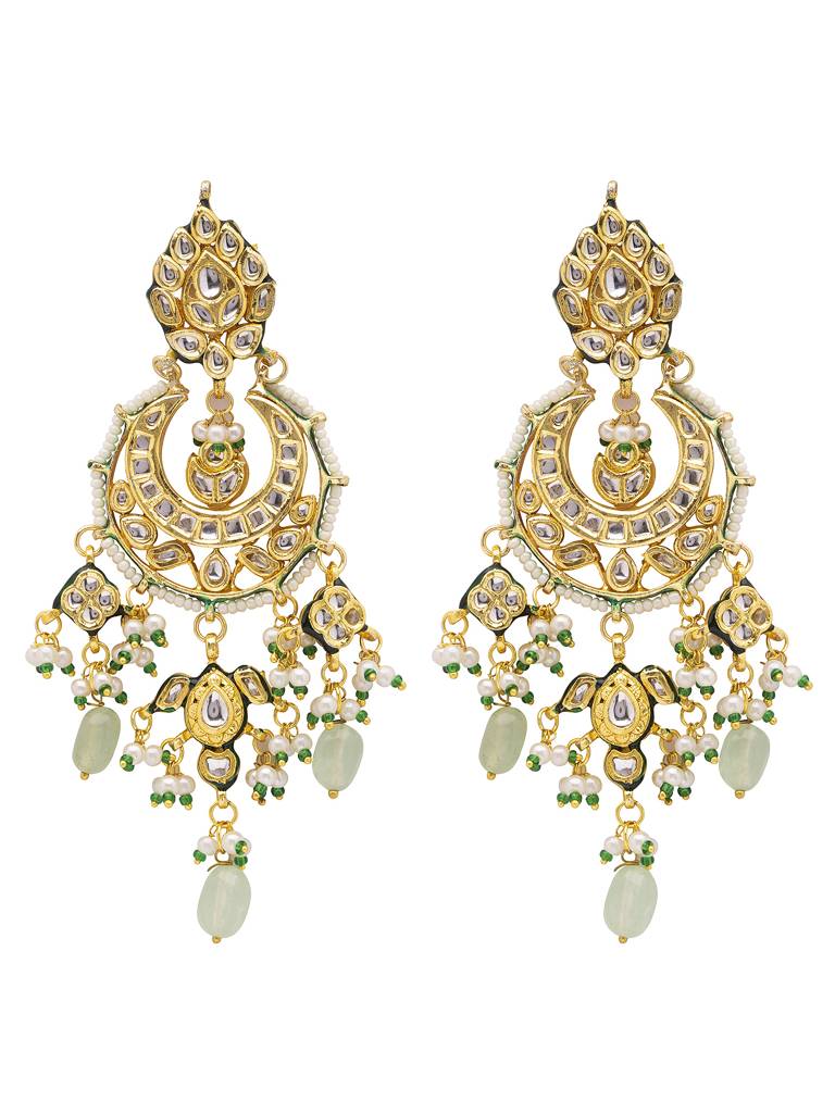 Gold Toned Kundan Crescent Shaped Chandbali Earrings : WFEE362