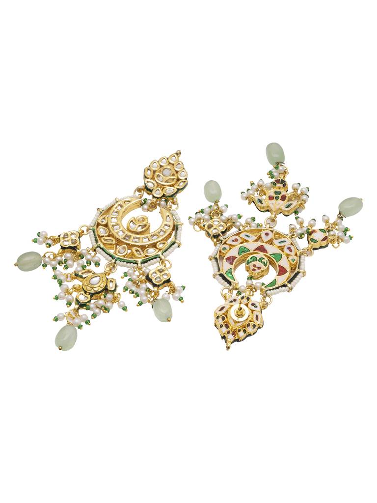 Gold Toned Kundan Crescent Shaped Chandbali Earrings : WFEE362