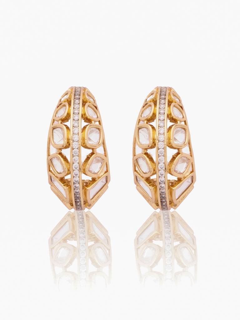 22 Kt Gold Plated Polki Studded Hoop Earring : WFEE373