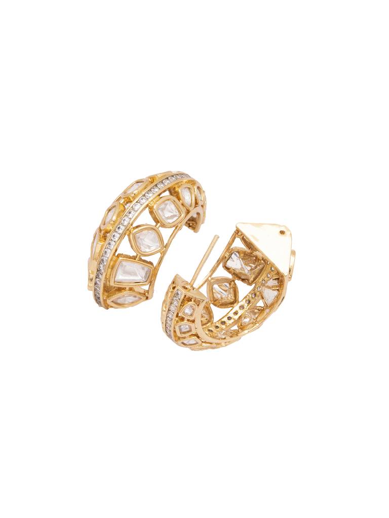 22 Kt Gold Plated Polki Studded Hoop Earring : WFEE373