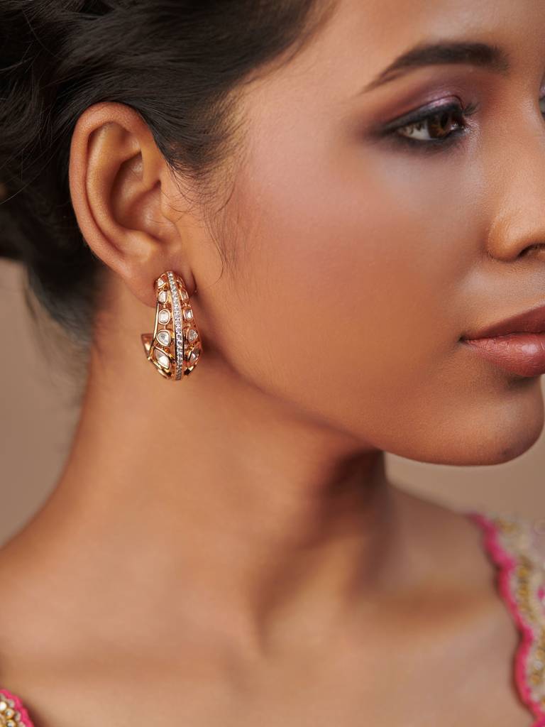 22 Kt Gold Plated Polki Studded Hoop Earring : WFEE373