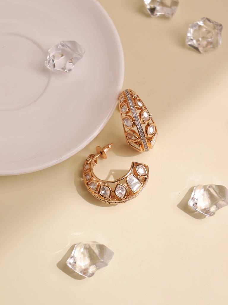 22 Kt Gold Plated Polki Studded Hoop Earring : WFEE373