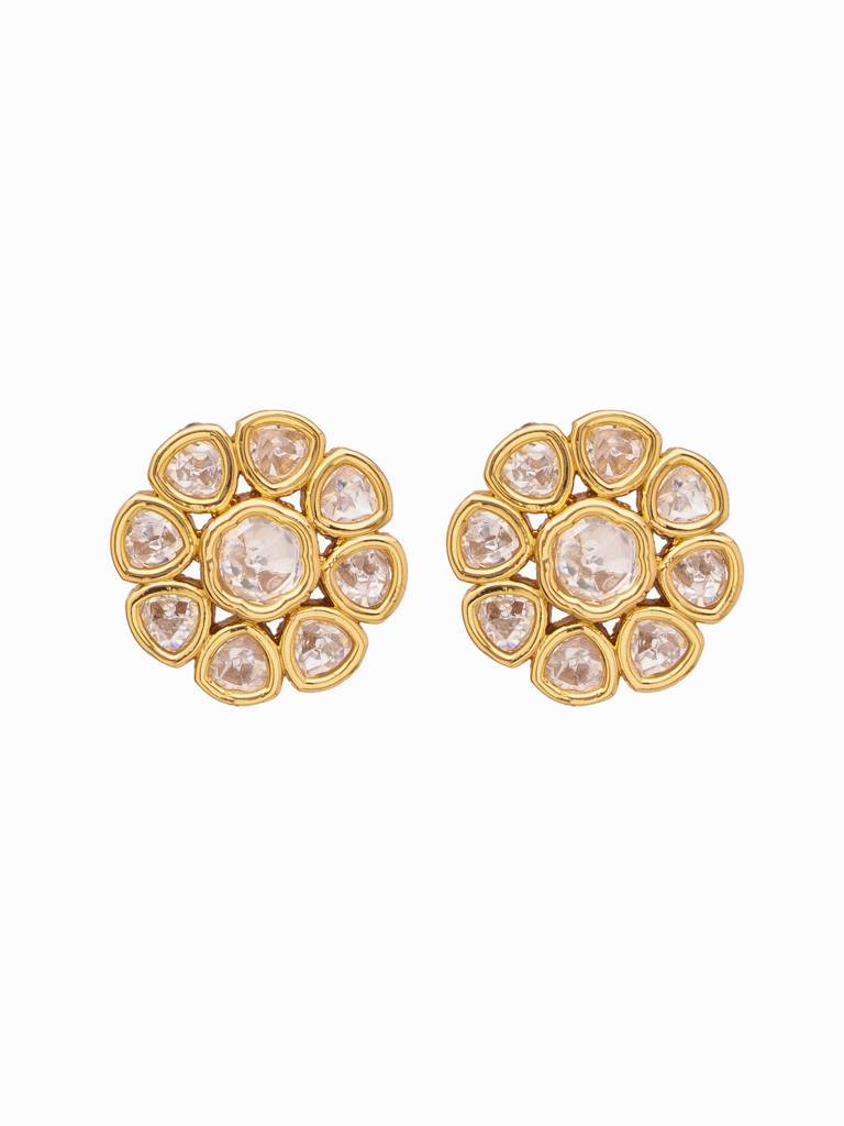 Minimal Gold Plated Mini Flower Polki Stud Earring : WFEE376