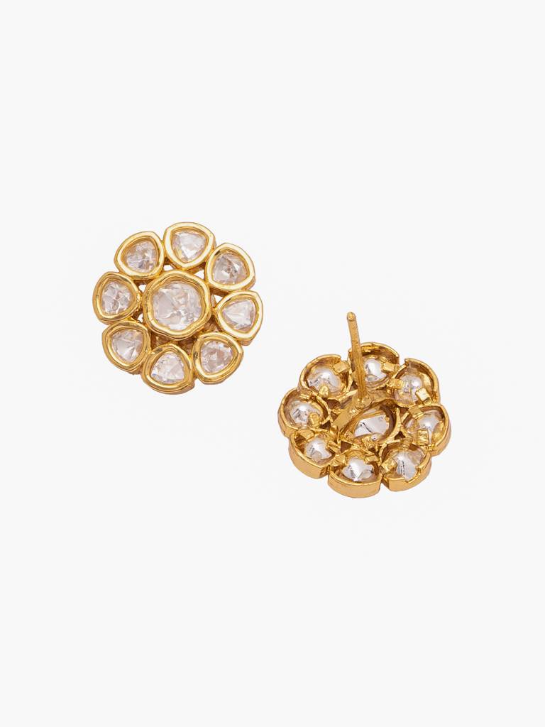 Minimal Gold Plated Mini Flower Polki Stud Earring : WFEE376