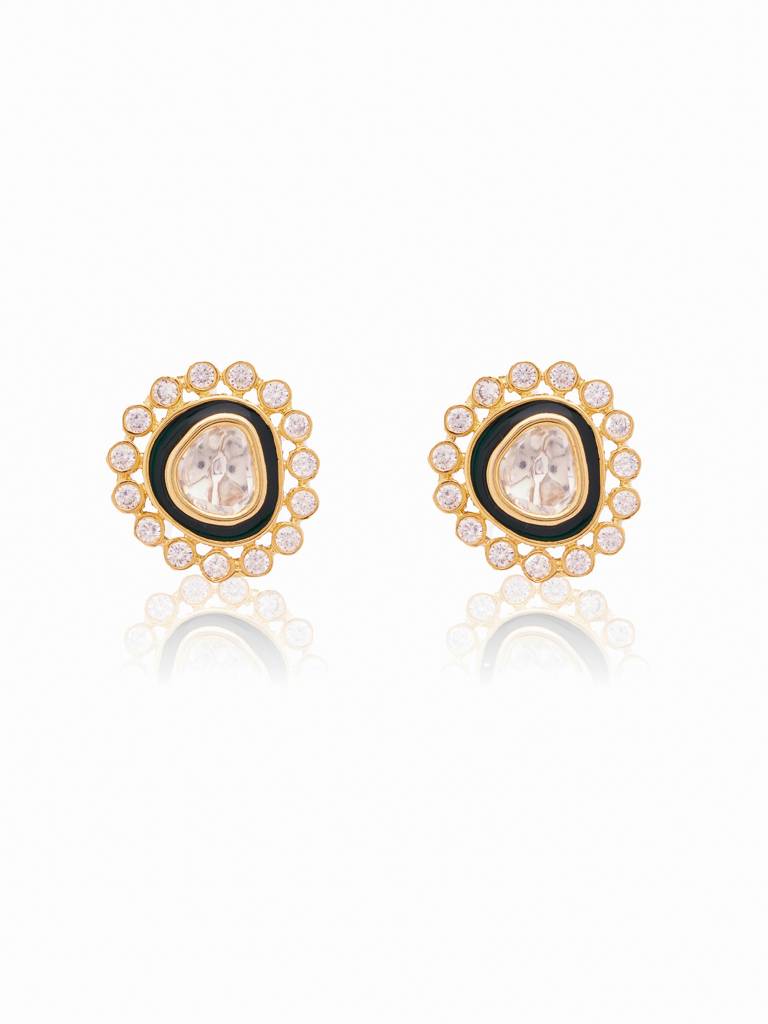 Gold Toned Rose Cut Polki Studs : WFEE377
