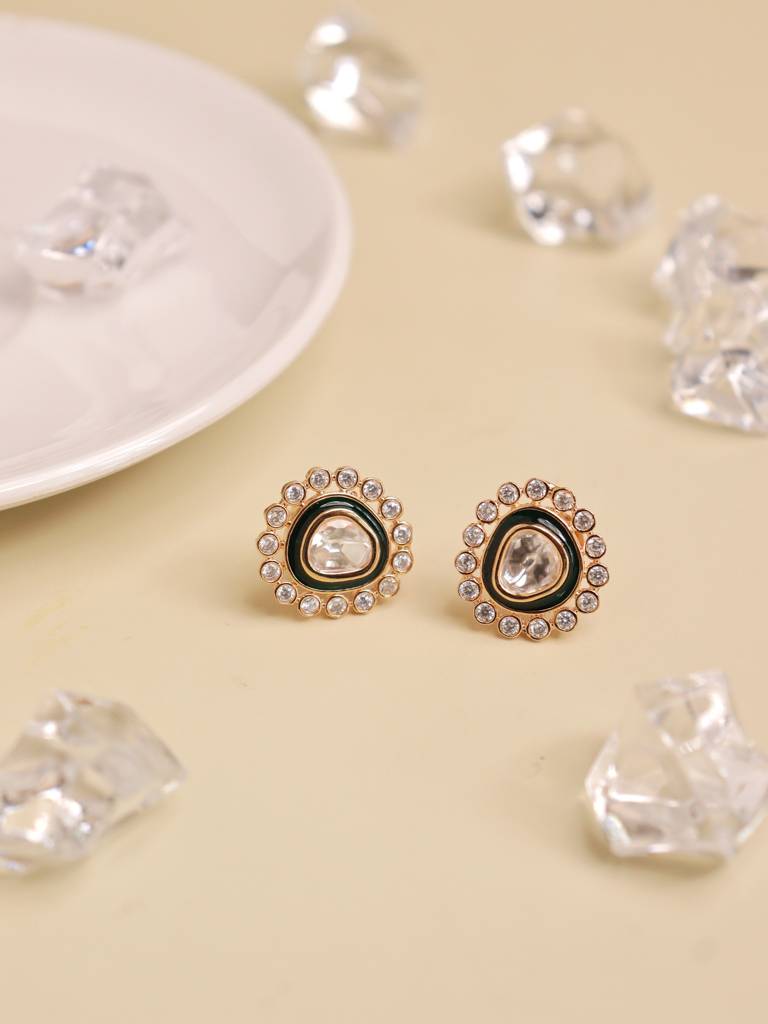 Gold Toned Rose Cut Polki Studs : WFEE377