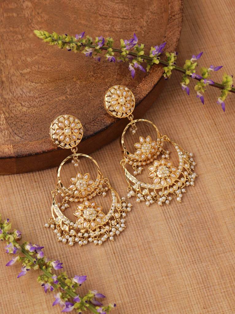 Meira Floral Jadau Layered Chandbalis : WFEE403