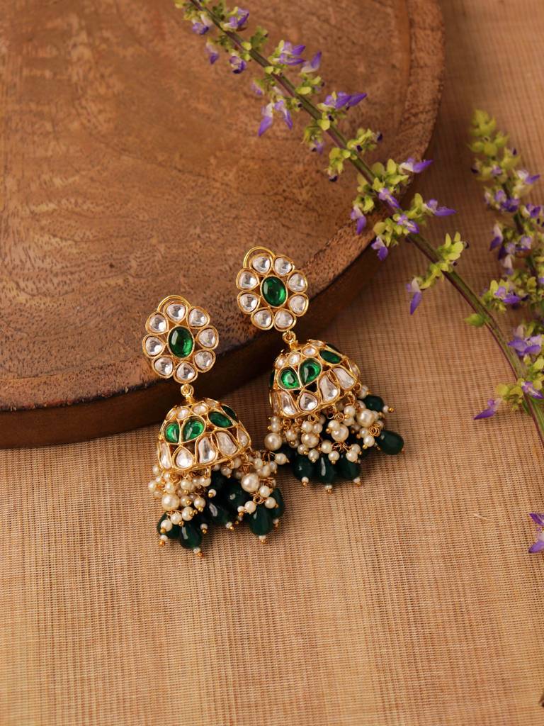 Meira Emerald Green Layered Kundan Jhumkis : WFEE409