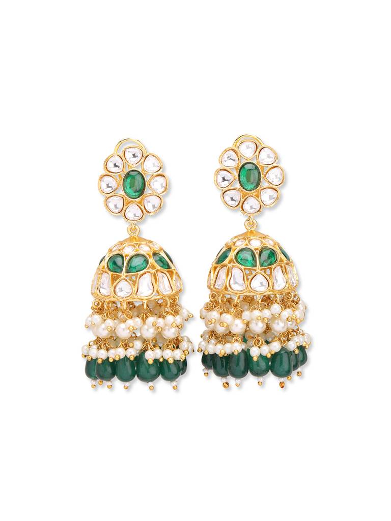 Meira Emerald Green Layered Kundan Jhumkis : WFEE409