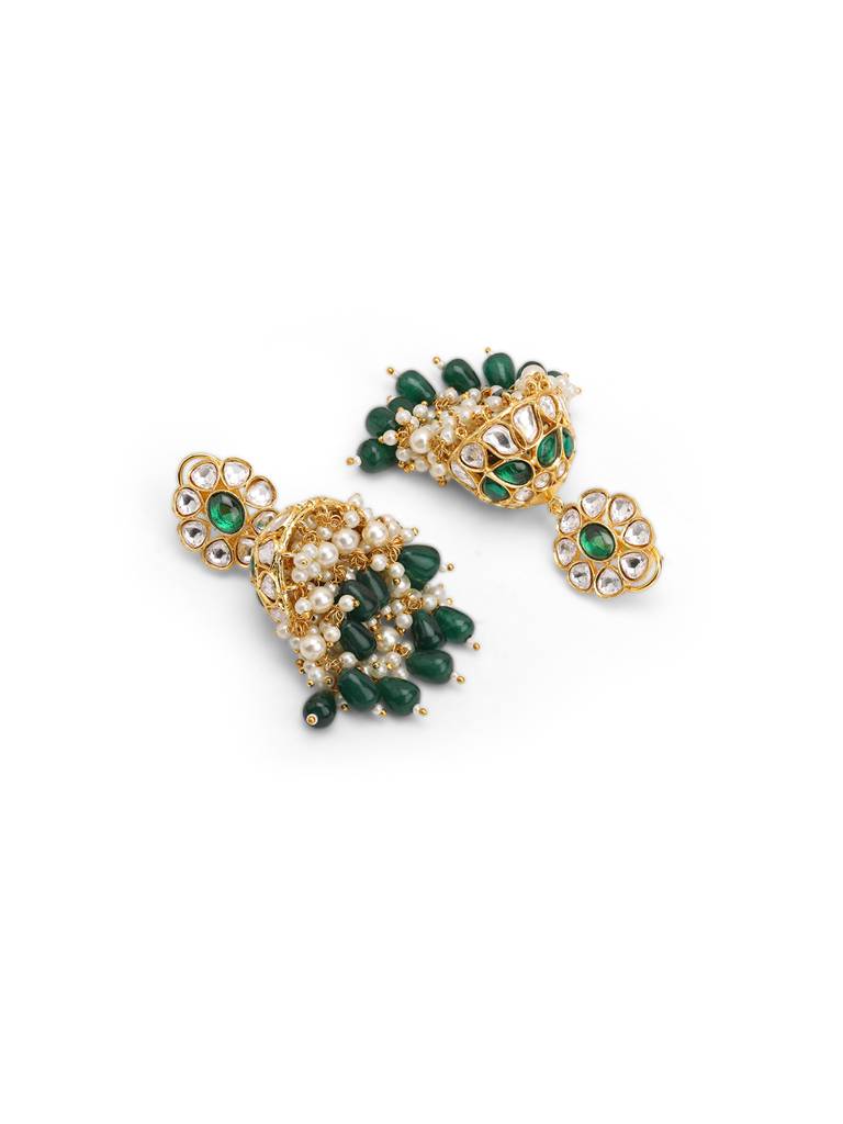 Meira Emerald Green Layered Kundan Jhumkis : WFEE409