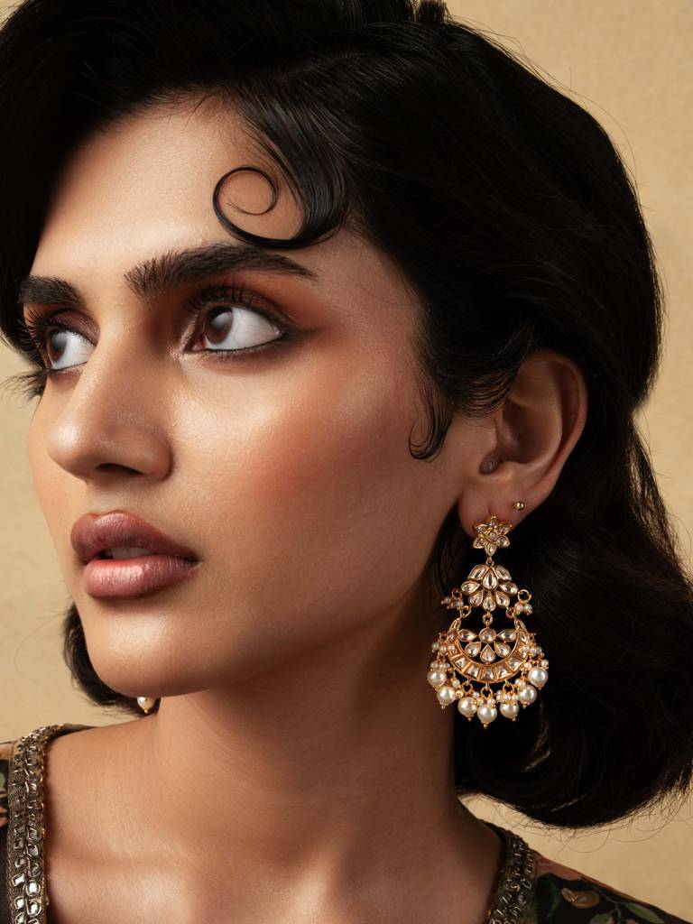 Meira Kundan And Pearl Layered Chandbali : WFEE413