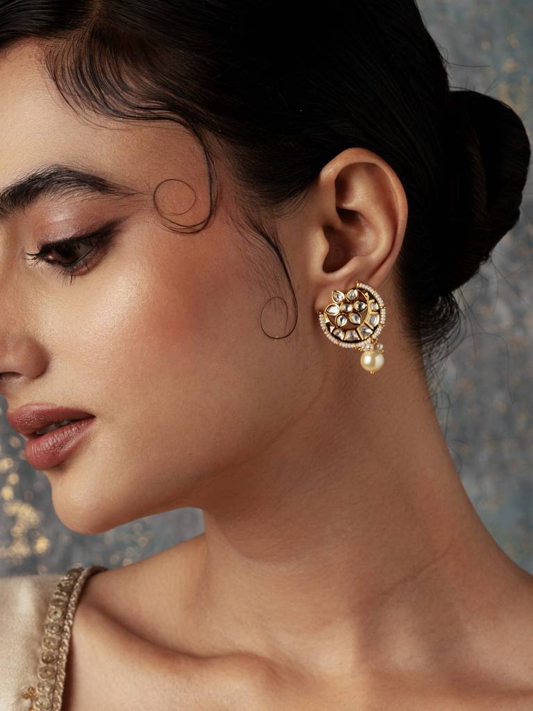 Meira Crescent Love Pearl Drop Earrings. : WFEE414