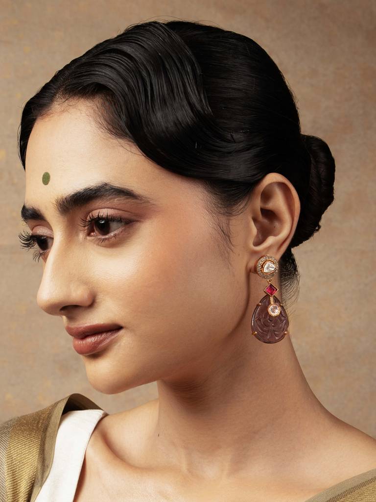 Meira Carved Stone & Kundan Danglers : WFEE419
