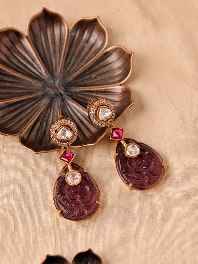 Meira Carved Stone & Kundan Danglers : WFEE419
