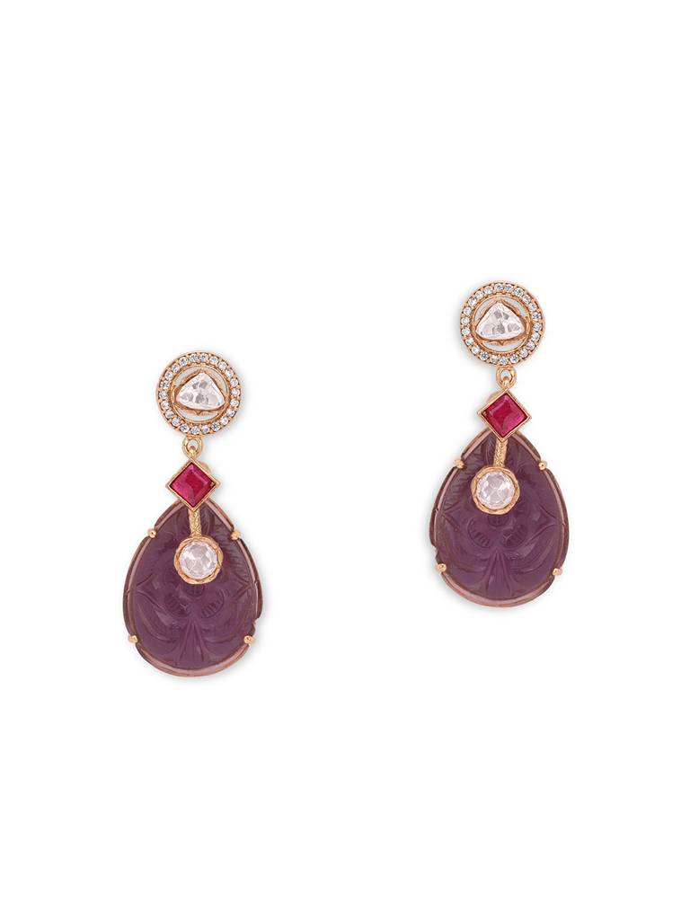 Meira Carved Stone & Kundan Danglers : WFEE419
