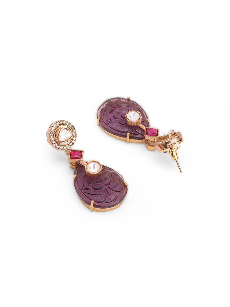 Meira Carved Stone & Kundan Danglers : WFEE419