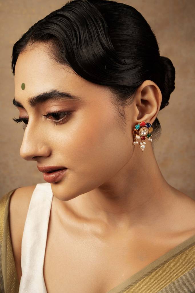 Meira Navratna Flroal Stud Earrings : WFEE424