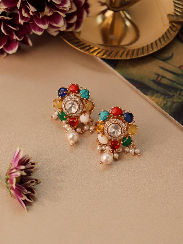 Meira Navratna Flroal Stud Earrings : WFEE424