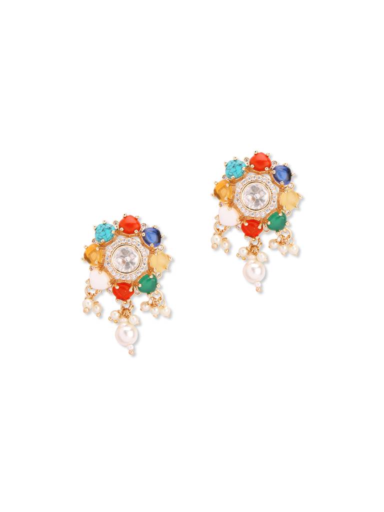 Meira Navratna Flroal Stud Earrings : WFEE424