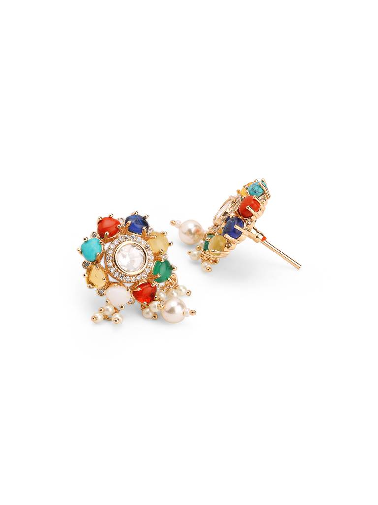 Meira Navratna Flroal Stud Earrings : WFEE424