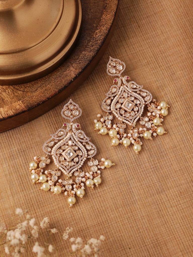 Kundan Peacock Plume Dangler Earrings : WFEE426