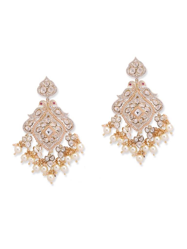 Kundan Peacock Plume Dangler Earrings : WFEE426