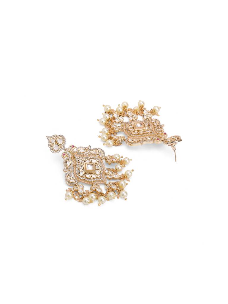Kundan Peacock Plume Dangler Earrings : WFEE426