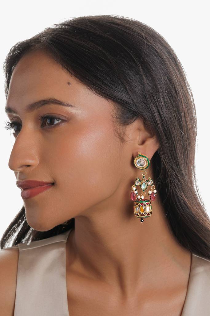 Navratna And Kundan Dangler Earrings : WFEE450