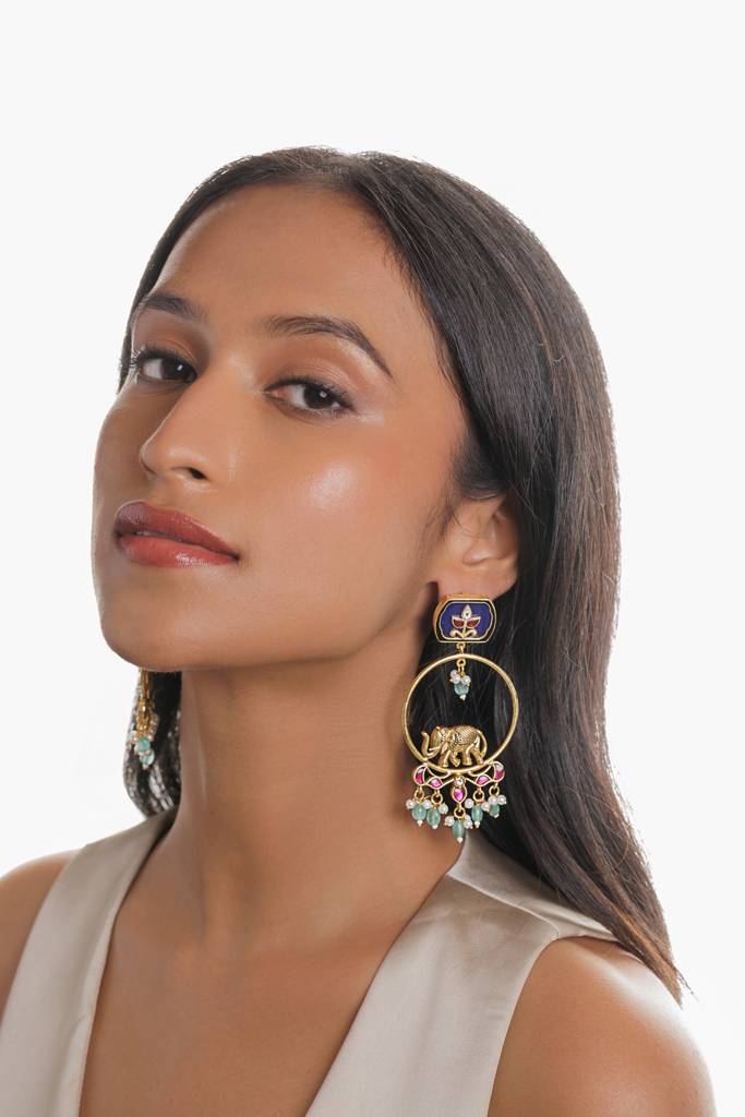 Golden Tusker Chandbali Earrings : WFEE452