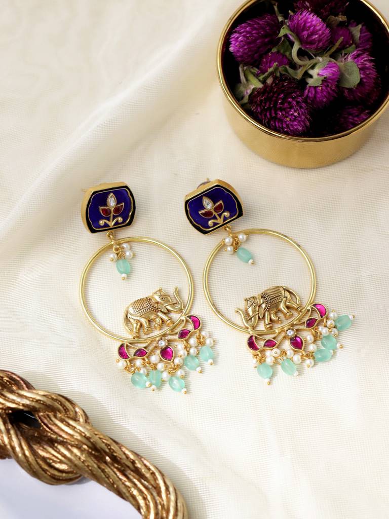 Golden Tusker Chandbali Earrings : WFEE452