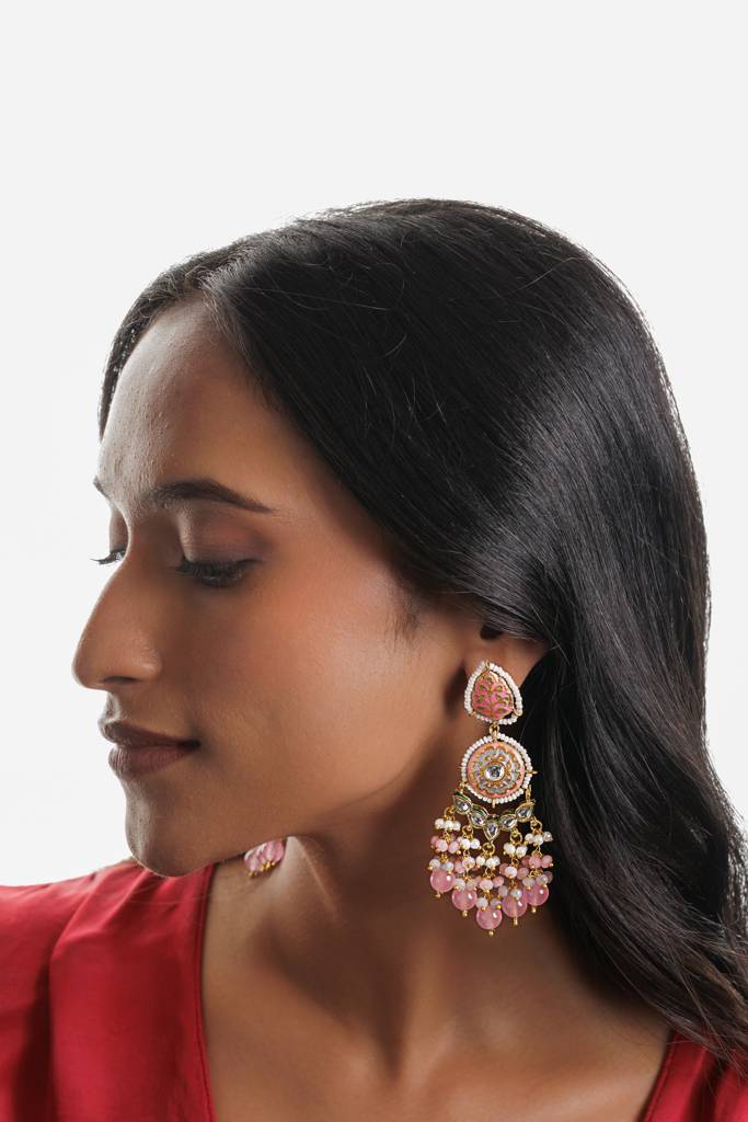Pink Spring Enamel Dangler Earrings : WFEE456