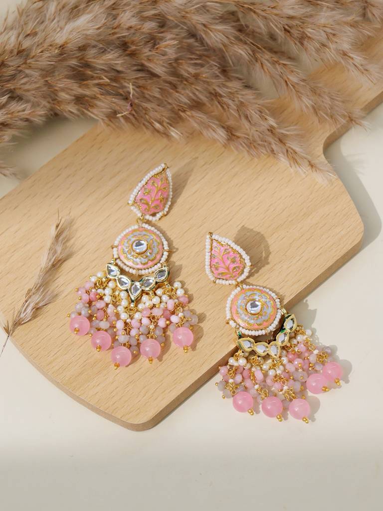 Pink Spring Enamel Dangler Earrings : WFEE456