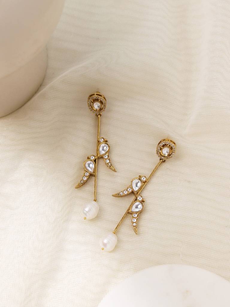 Dual Dove Pearl Drop  Earring : WFEE457