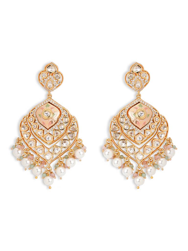 Pink Enamel Kundan Plume Earrings : WFEE471