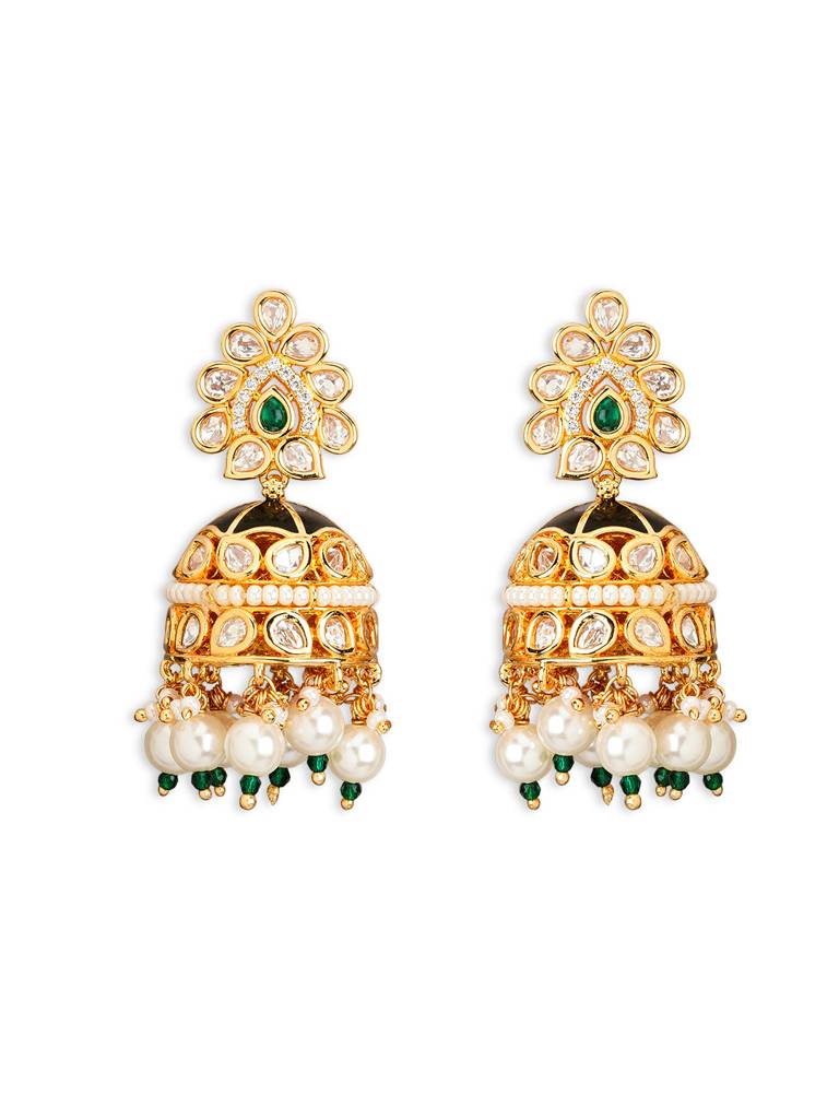Emerald Enamel Dome Kundan Jhumki : WFEE472
