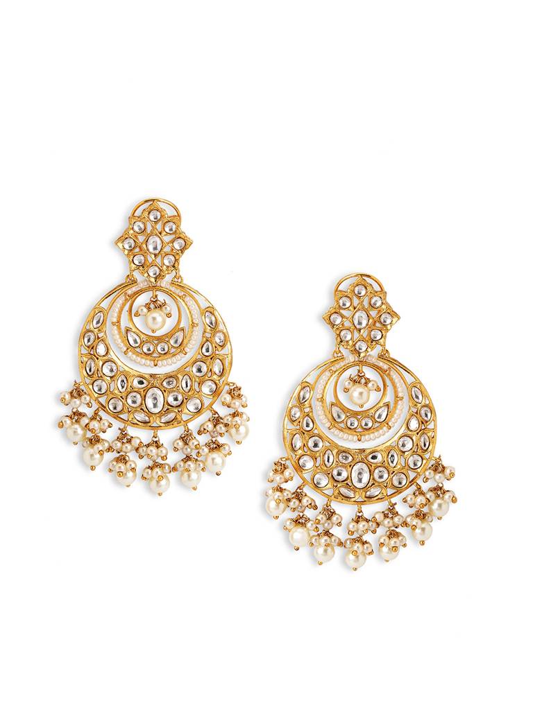 Pearl Drop Swirl Of Kundan Chandbali : WFEE476