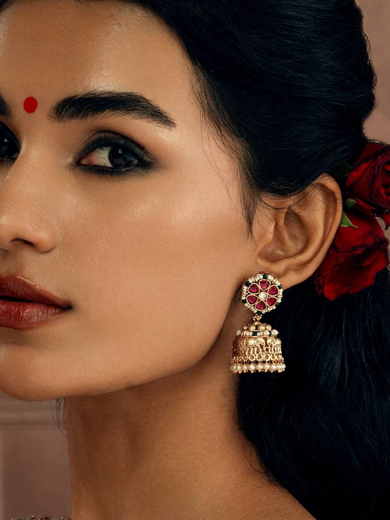 Golden Tusker Rubellite Jhumki : WFEE479