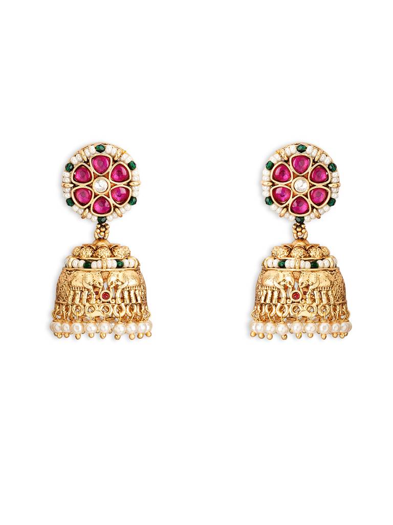 Golden Tusker Rubellite Jhumki : WFEE479