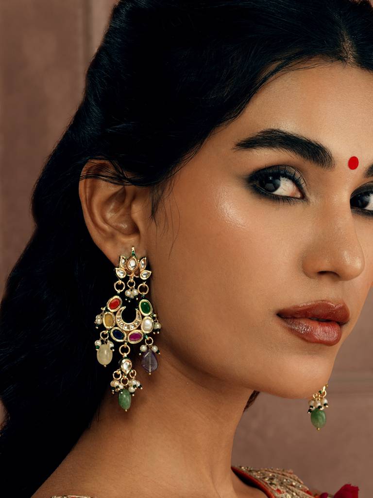 Floral Navratna Bloom Dangler Earrings : WFEE480