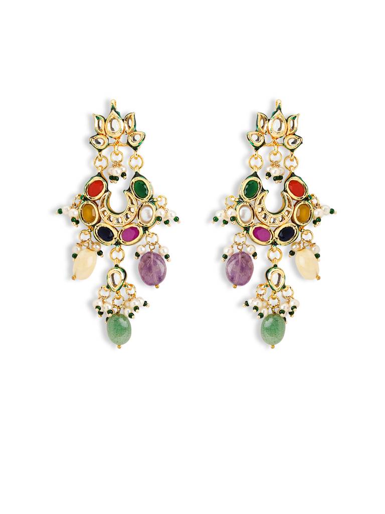 Floral Navratna Bloom Dangler Earrings : WFEE480