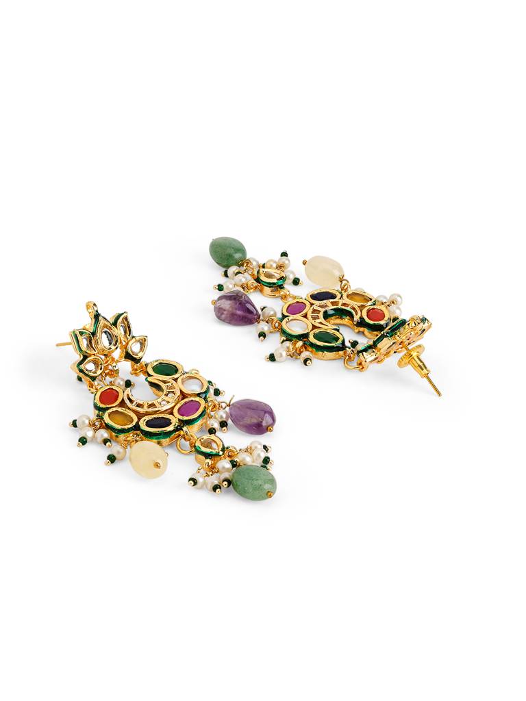 Floral Navratna Bloom Dangler Earrings : WFEE480
