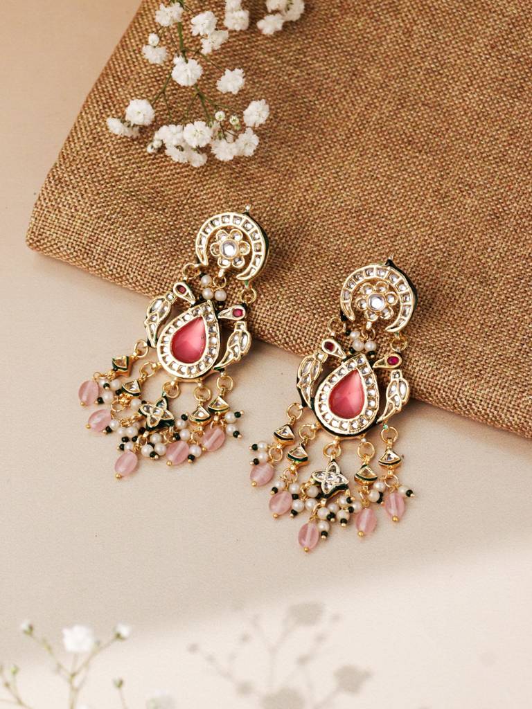 Meira Pink Parakeet Dangler Earrings : WFEE487