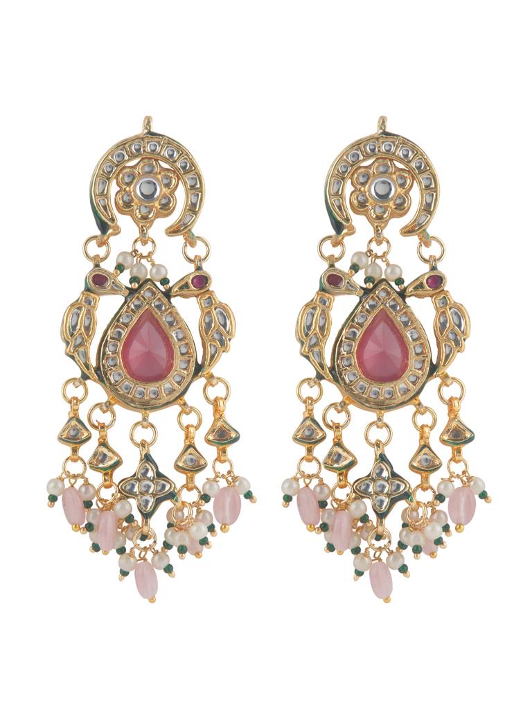 Meira Pink Parakeet Dangler Earrings : WFEE487