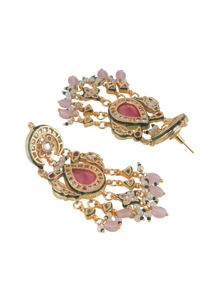 Meira Pink Parakeet Dangler Earrings : WFEE487