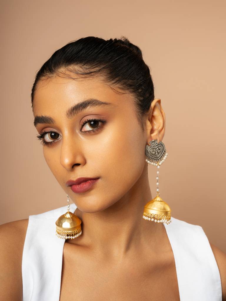 Dual Tone Dynasty Shoulder Duster Jhumkas : WFEO411