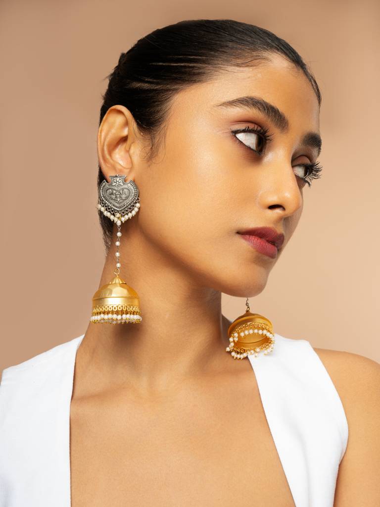 Dual Tone Dynasty Shoulder Duster Jhumkas : WFEO411