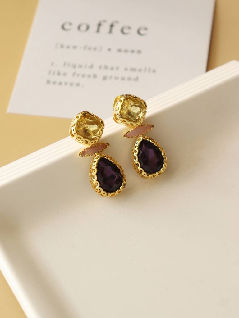 Aina Multi Coloured Stones And Gold Drop Earrings : WFES26